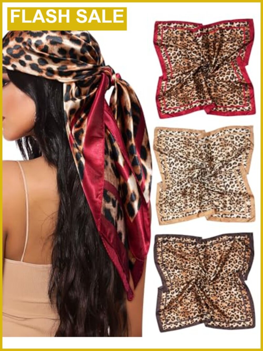 35" Square Satin Head Scarf 3 Pack Silky Hair Wrap Bandana for Women